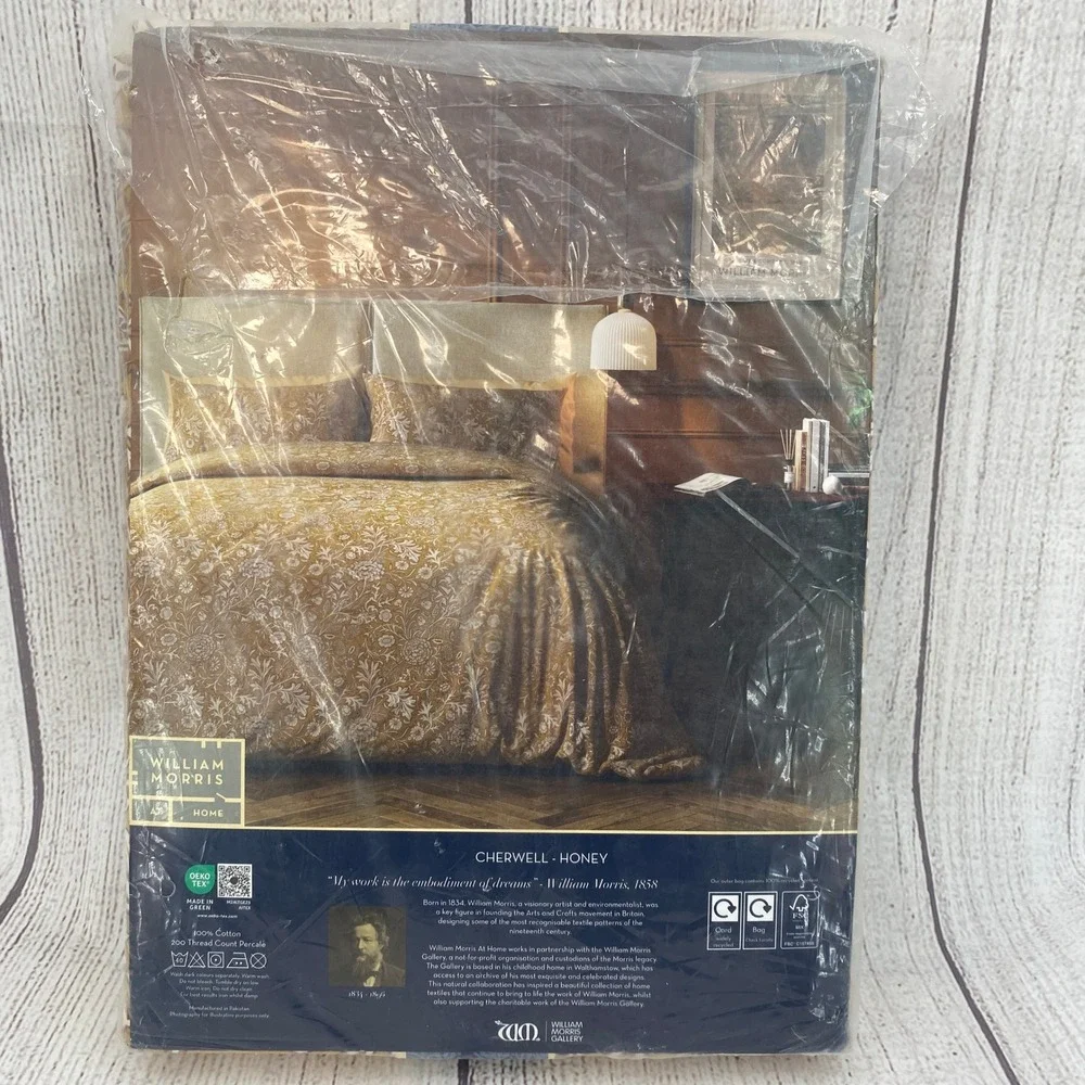 William Morris Duvet Set King Cherwell Honey Yellow Floral Cotton Percale Earthy
